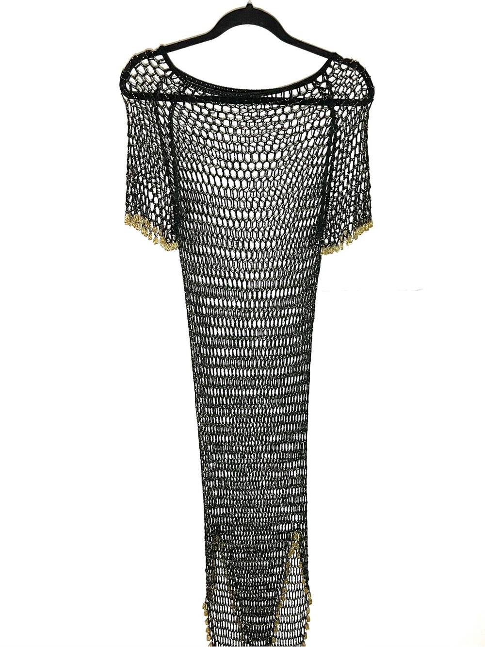 Black Crochet Cover-Up with Gold Trim